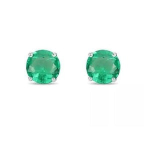 Orecchini a bottone da donna con Verde smeraldo taglio rotondo da 6.50 ct oro bianco 14K Nuovo
