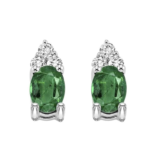 Orecchini a bottone in oro bianco 14K 5.60 carati con Verde smeraldo e diamanti Nuovo