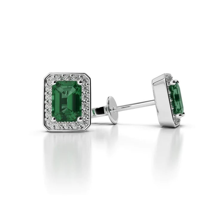 Orecchini a lobo in oro bianco con Verde smeraldo taglio smeraldo con diamanti 5 ct.