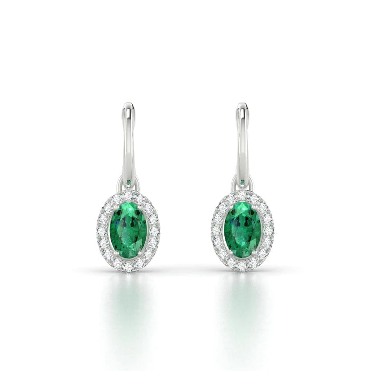Orecchini pendenti a cerchio 7.80 carati Verde smeraldo e diamanti in oro bianco 14K