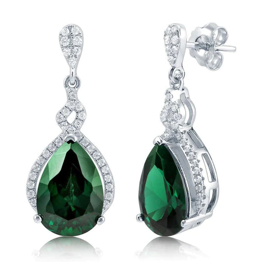 Orecchini pendenti da donna in oro bianco con Verde smeraldo e diamanti da 6.26 carati