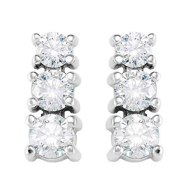Orecchini A Bottone Con Tre Pietre Di Naturale Diamanti 1,5 Ct 14K Oro Bianco