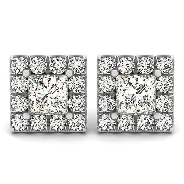 Orecchini A Bottone Da Donna Con Naturale Diamanti Taglio Principessa E Taglio Rotondo, 3,20 Ct. WG 14K