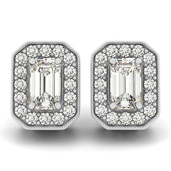 Orecchini A Bottone Halo Con Smeraldo Da 3.5 Ct E Vero Diamante Taglio Rotondo