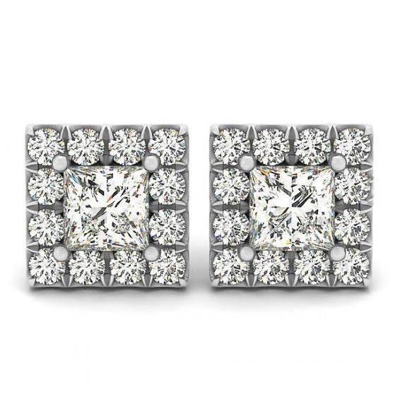 Orecchini A Lobo A Forma Di Principessa E Naturale Diamante Rotondo Da 2.50 Carati In Oro Bianco 14K