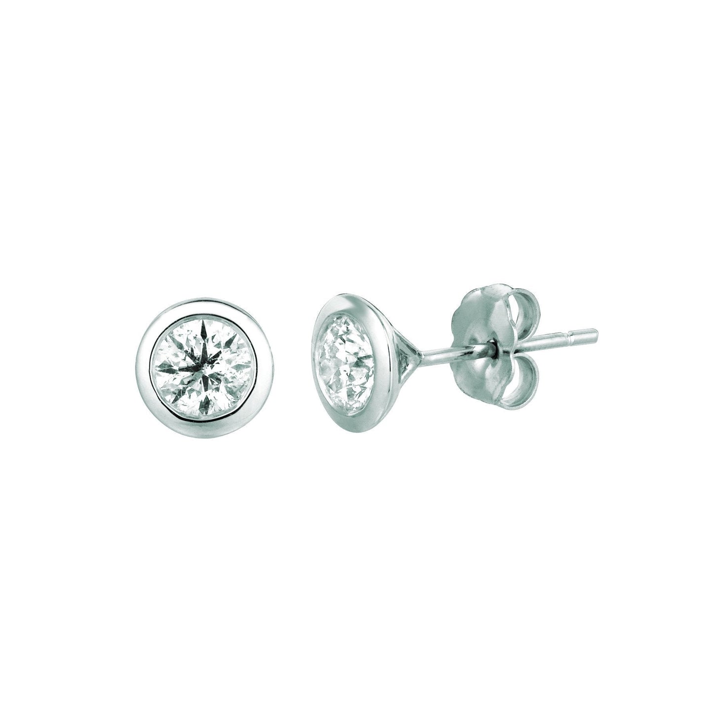 Orecchini A Lobo Con Castone E Genuino Diamanti. Oro Bianco 14K. 1 Carati