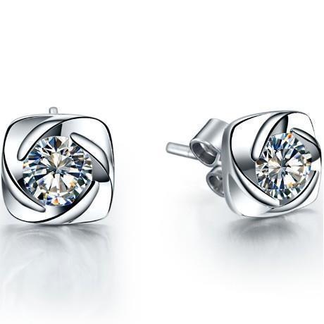 Orecchini A Lobo Con Genuino Diamanti Carati Stile Fiore 1.00 Oro Bianco 14K