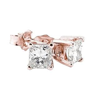 Orecchini A Lobo Con Genuino Diamanti Princess 2 Carati In Oro Rosa