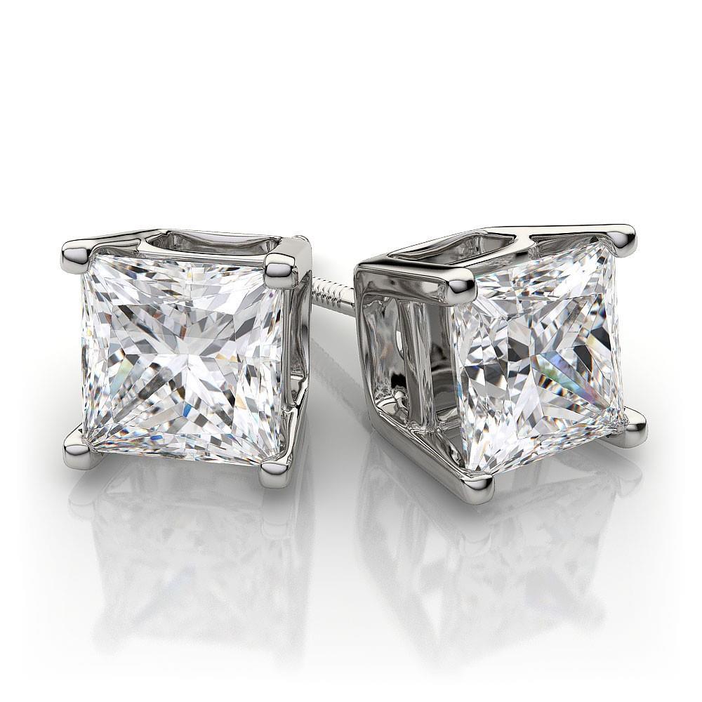 Orecchini A Lobo Con Scintillanti Genuino Diamanti Taglio Princess Da 5,00 Ct, Oro Bianco 14K