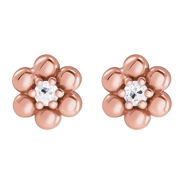 Orecchini A Lobo Stile Fiore 2 Carati Vecchio Minatore Vero Diamantes Rose Gold