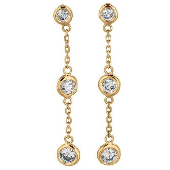 Orecchini Con Castone A Goccia Naturale Diamante Rotondo Brillante 2 Ct. Oro Giallo 14K