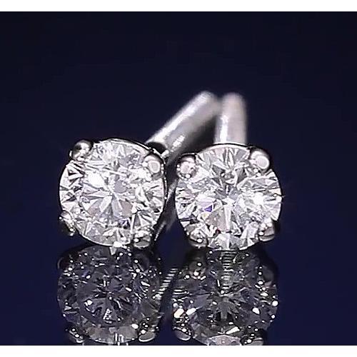Orecchino A Bottone 1.20 Carati Con Vero Diamante Rotondo A Quattro Punte In Oro Bianco 14K