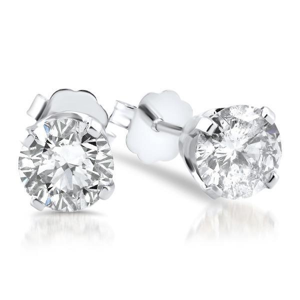 Orecchino A Bottone Con Genuino Diamanti A Taglio Rotondo Scintillante Da 3 Carati In Oro Bianco 14K