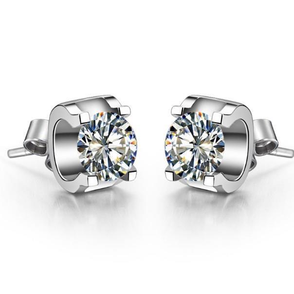 Orecchino A Bottone Con Naturale Diamante Rotondo Brillante 1.90 Ct. Gioielli Da Donna In Oro Bianco