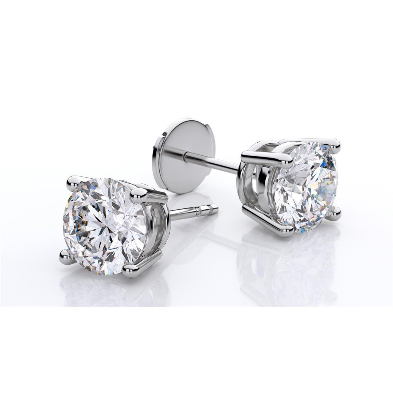 Orecchino A Bottone Con Vero Diamante 2 Carati In Oro Bianco 14K