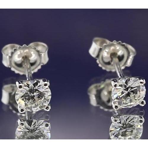 Orecchino A Bottone Con Vero Diamante Tondo Da 1,20 Carati Stile Martini A Quattro Punte E Oro Bianco 14K