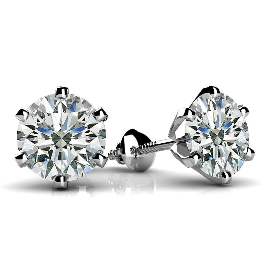 Orecchino A Bottone Da Donna Con Genuino Diamante 3 Ct. Gioielli In Oro Bianco