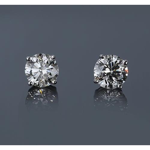 Orecchino A Bottone In Oro Bianco 14K 2 Carati A Quattro Punte Con Vero Diamante Rotondo