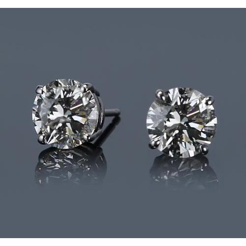 Orecchino A Bottone In Oro Bianco 14K 3 Carati Con Vero Diamante Rotondo A Quattro Punte F Vs1