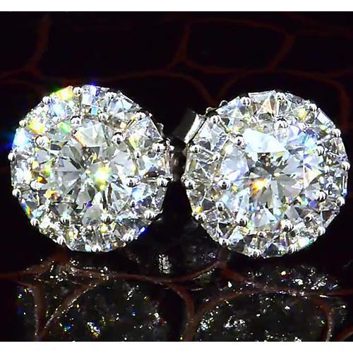 Orecchino A Lobo Con Genuino Diamanti Rotondi Stile Halo 3.50 Carati In Oro Bianco 14K