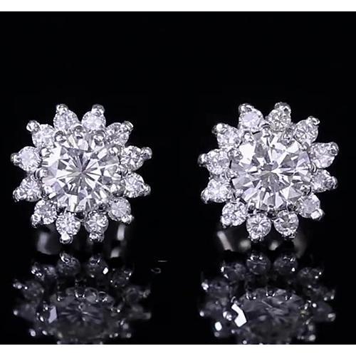 Orecchino A Lobo Con Vero Diamante Rotondo In Oro Bianco 14K 1.75 Carati
