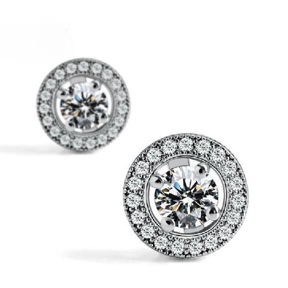 Orecchino A Perno Con Genuino Diamante Rotondo Halo Da Donna Gioielli In Oro Bianco 2 Carati