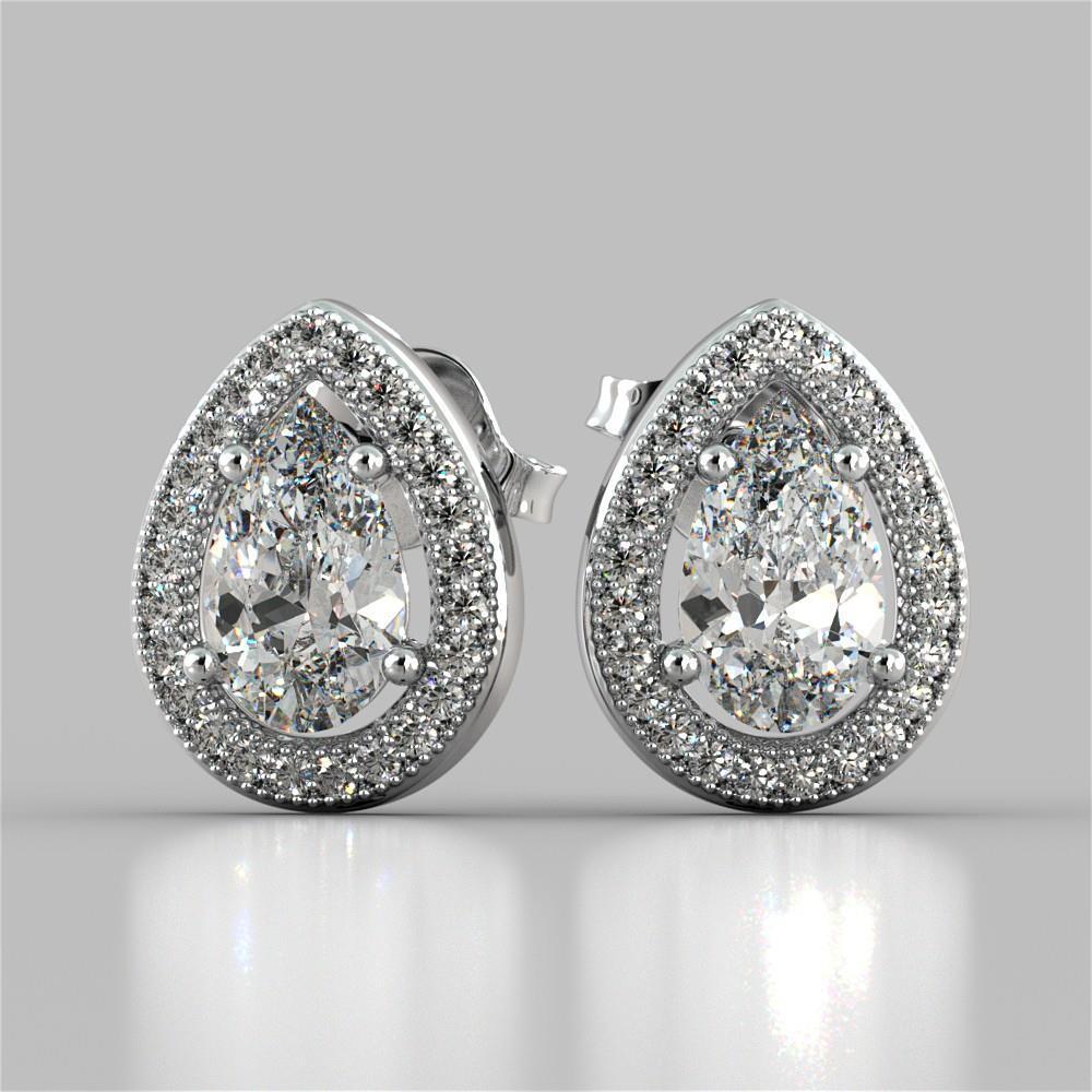Orecchino A Perno Con Vero Diamante Taglio A Pera 3.50 Carati Oro Bianco 14K