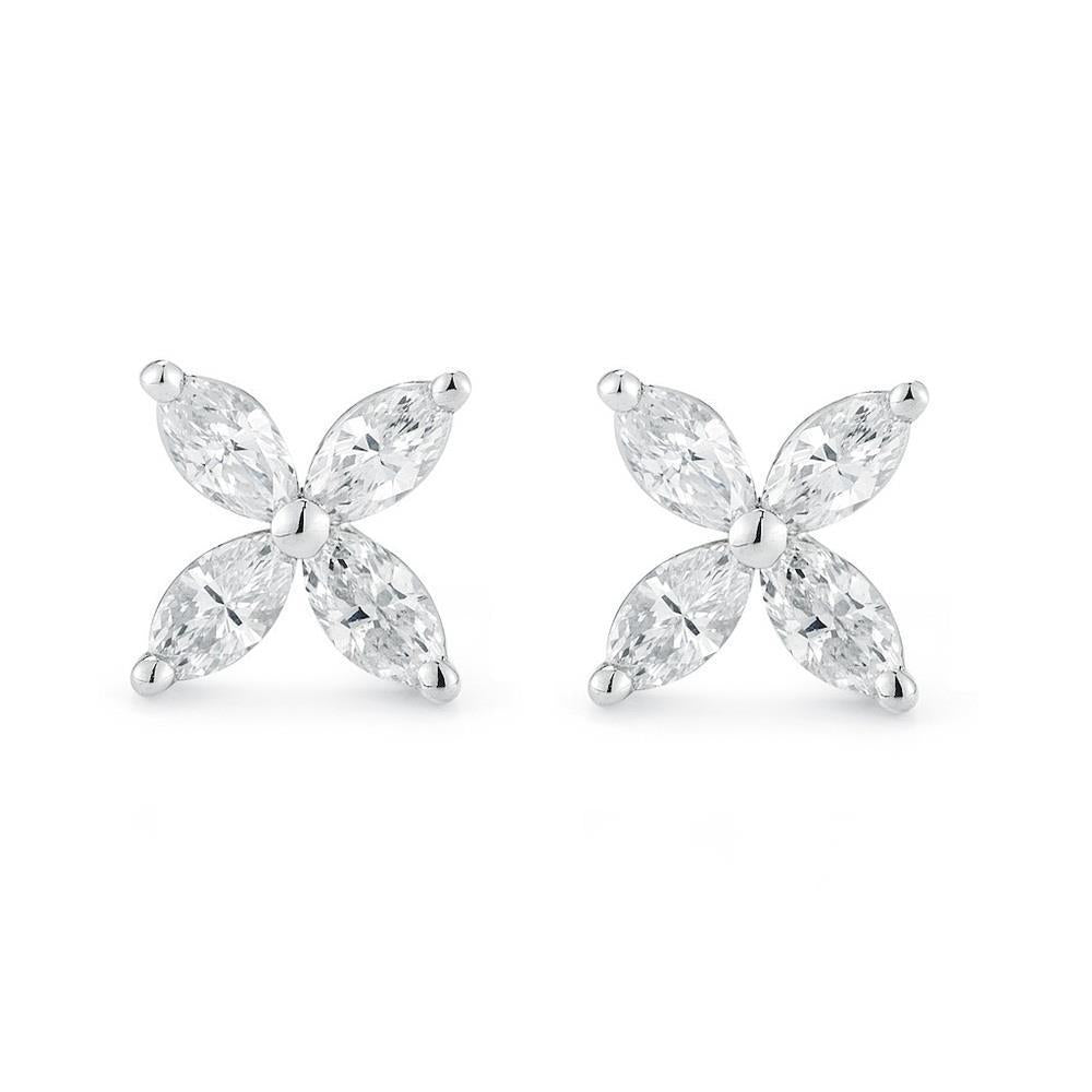 Orecchino Da Donna Con Genuino Diamante Marquise 2.40 Carati Gioielli In Oro Bianco