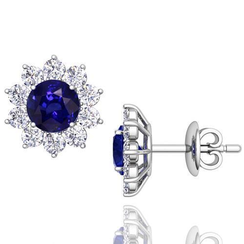 Orecchino a bottone da donna con zaffiro a taglio rotondo da 5 ct e diamanti Novità - harrychadent.it