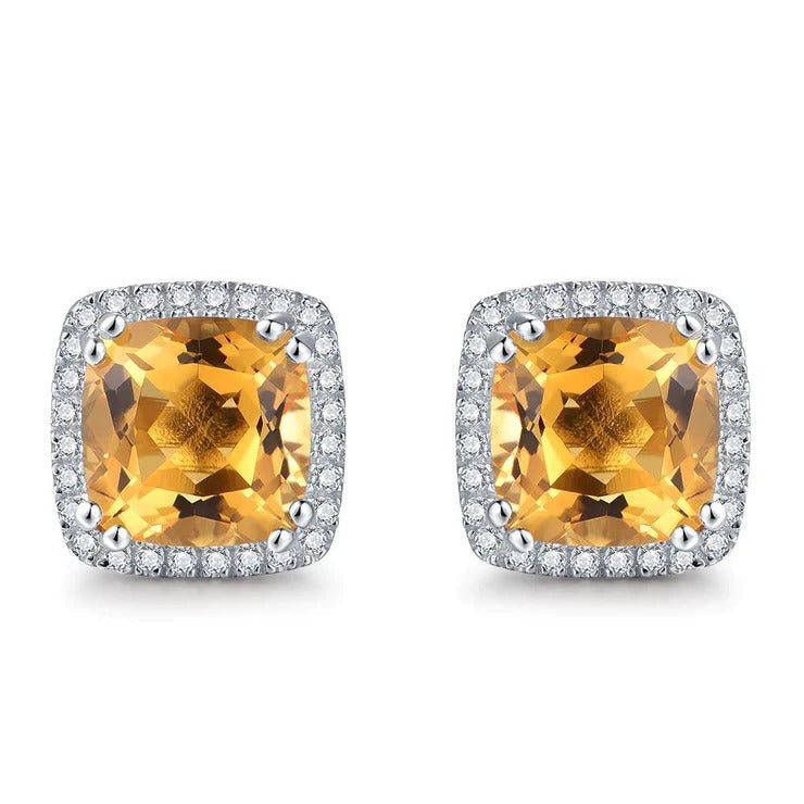 Orecchino a bottone in oro bianco 14 carati con citrino e diamanti da 34.80 ct - harrychadent.it