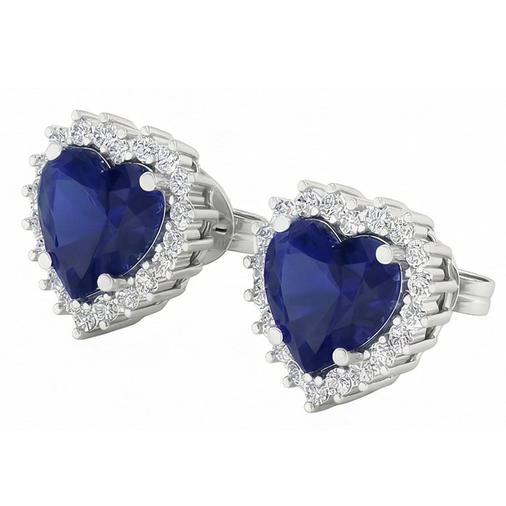 Orecchino con zaffiro blu 7 carati e diamanti tondi in oro bianco 14K