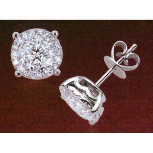 Orecchino A Bottone A Pressione Con Naturale Diamante Da 4 Ct Halo In Oro Bianco 14K