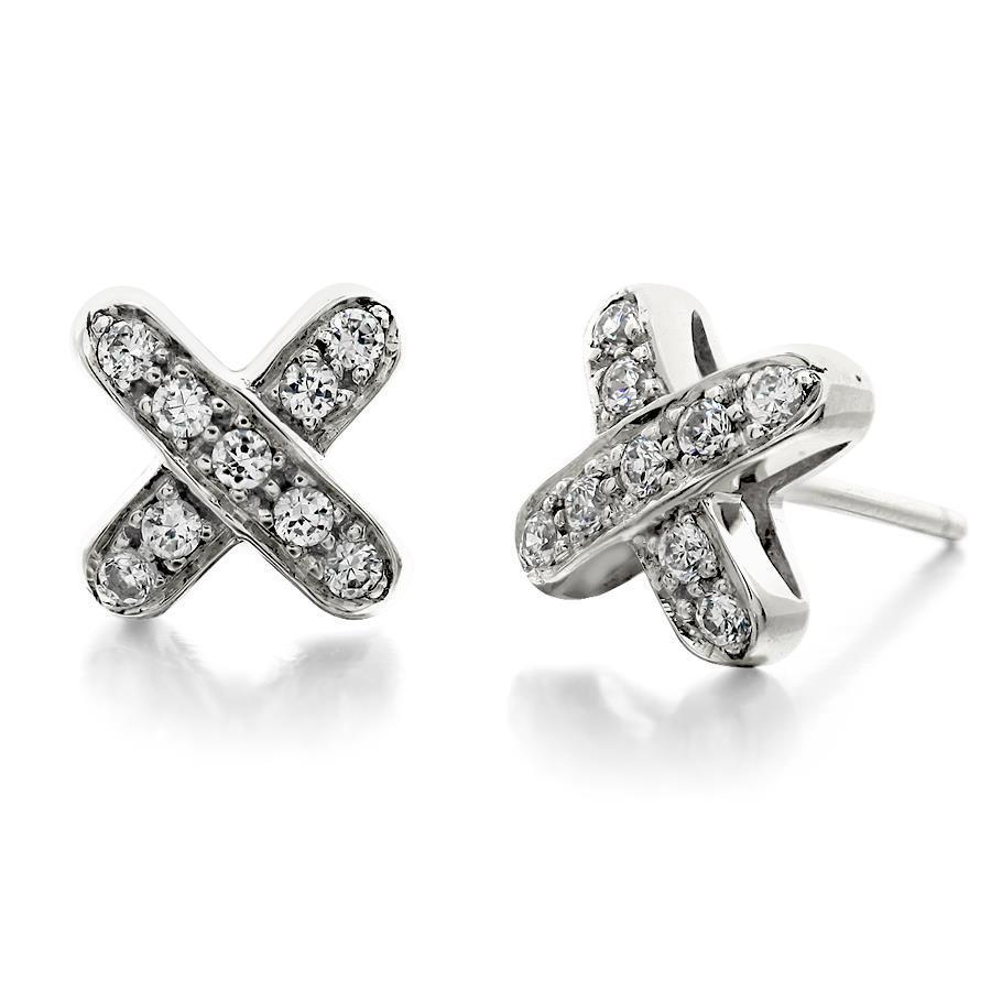 Orecchino A Bottone Con Croce In Oro Bianco 14K Con Genuino Diamanti Tondi Da 1,8 Ct