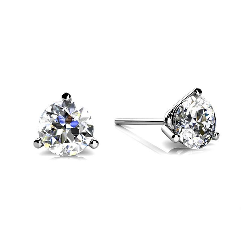 Orecchino A Bottone Da Donna Con Vero Diamante Rotondo Da 1 Carato In Oro Bianco 14K