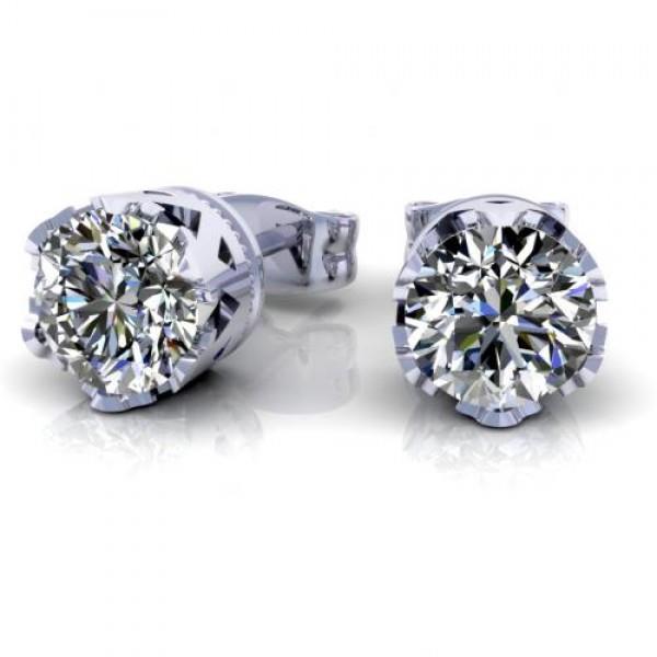 Orecchino A Bottone In Oro Bianco 14K Con Naturale Diamante Taglio Rotondo Da 1 Carato