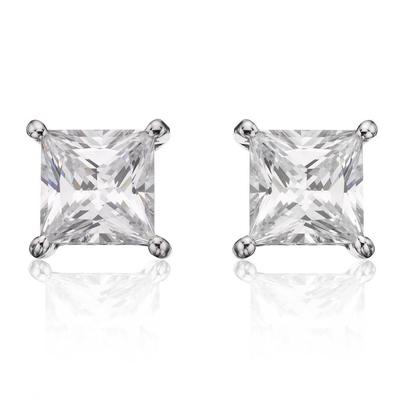Orecchino A Bottone In Oro Bianco 14K Con Naturale Diamanti A Taglio Princess Da 4,5 Ct