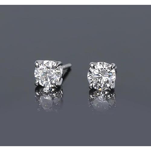 Orecchino A Lobo Con Genuino Diamante Rotondo 1.50 Carati A Griffe In Oro Bianco 14K
