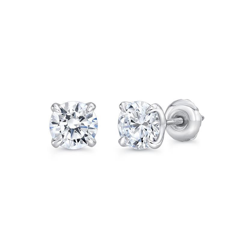 Orecchino A Lobo Con Vero Diamante Solitario 1 Carato 14K Oro Bianco