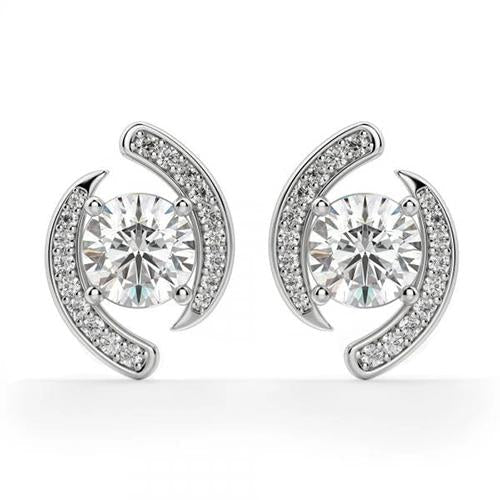 Orecchino A Lobo Da Donna Con Vero Diamante A Taglio Rotondo Da 1,9 Ct, Oro Bianco 14K