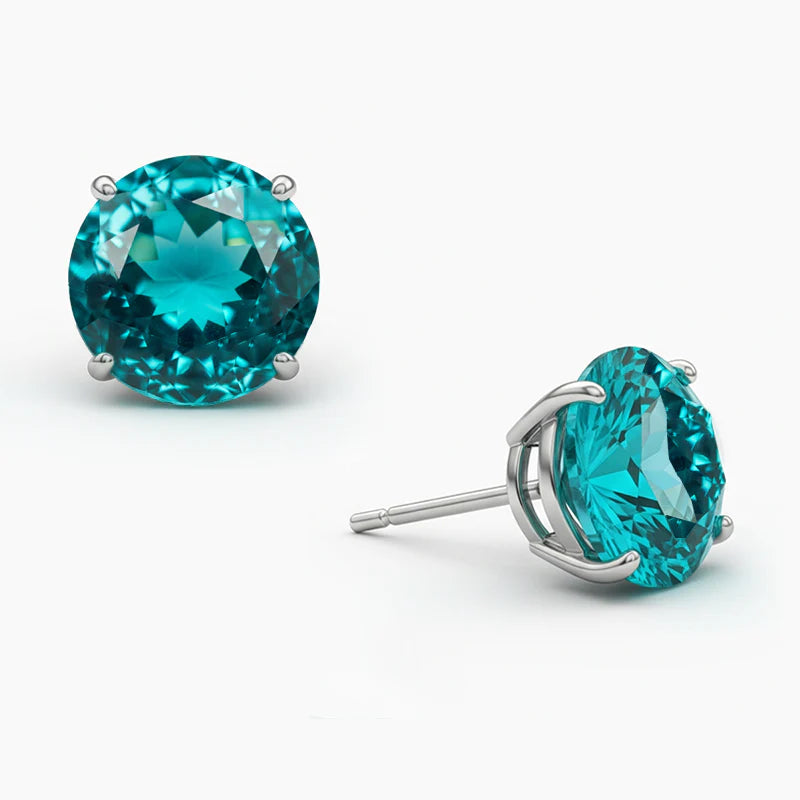 Orecchino Paraiba rotondo in oro bianco 2 carati