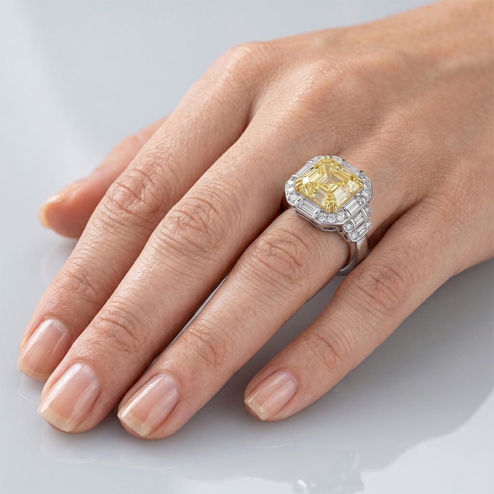 Oro Bicolore 14K Purezza VVS Diamante Canarino Anello di