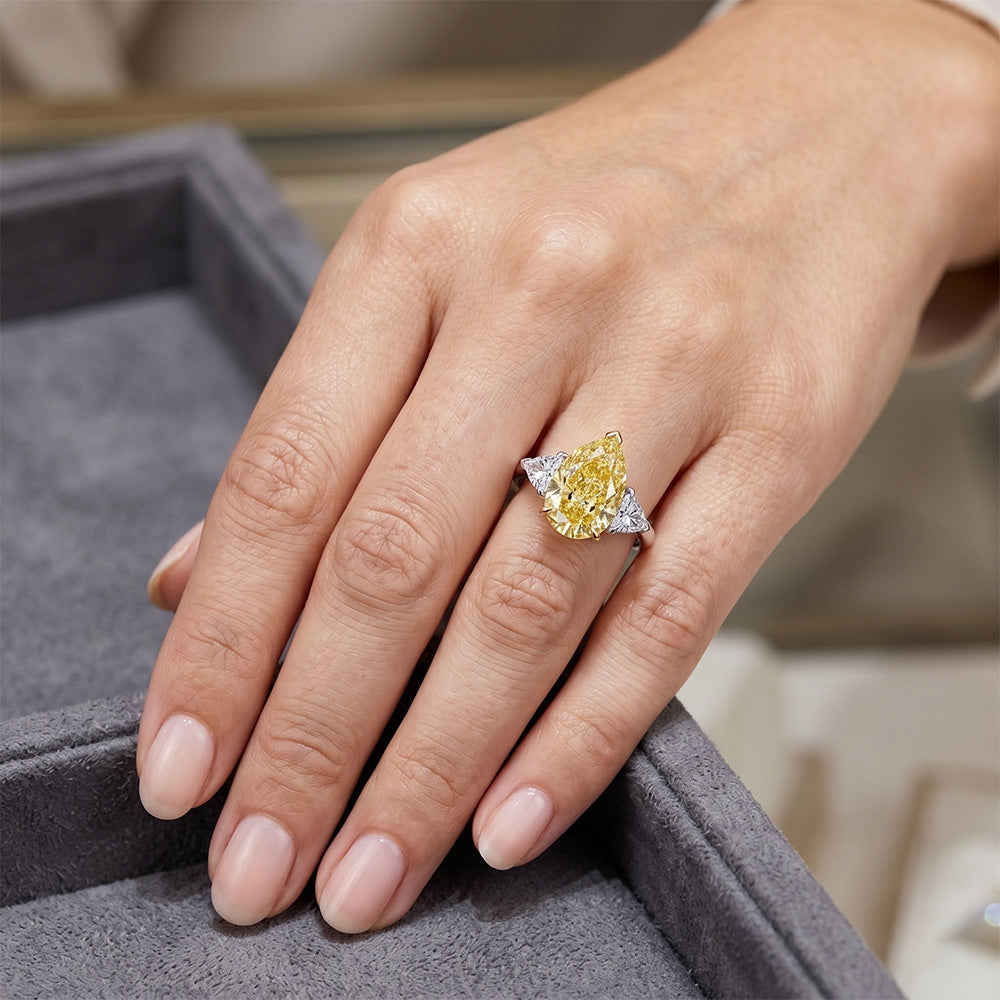 Oro Bicolore 14K VVS Diamante Canarino Anello Trilogy 3 carati