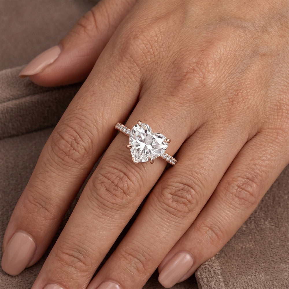 Oro Rosa 14K Taglio Rosa Antico Diamante Anello Solitario con