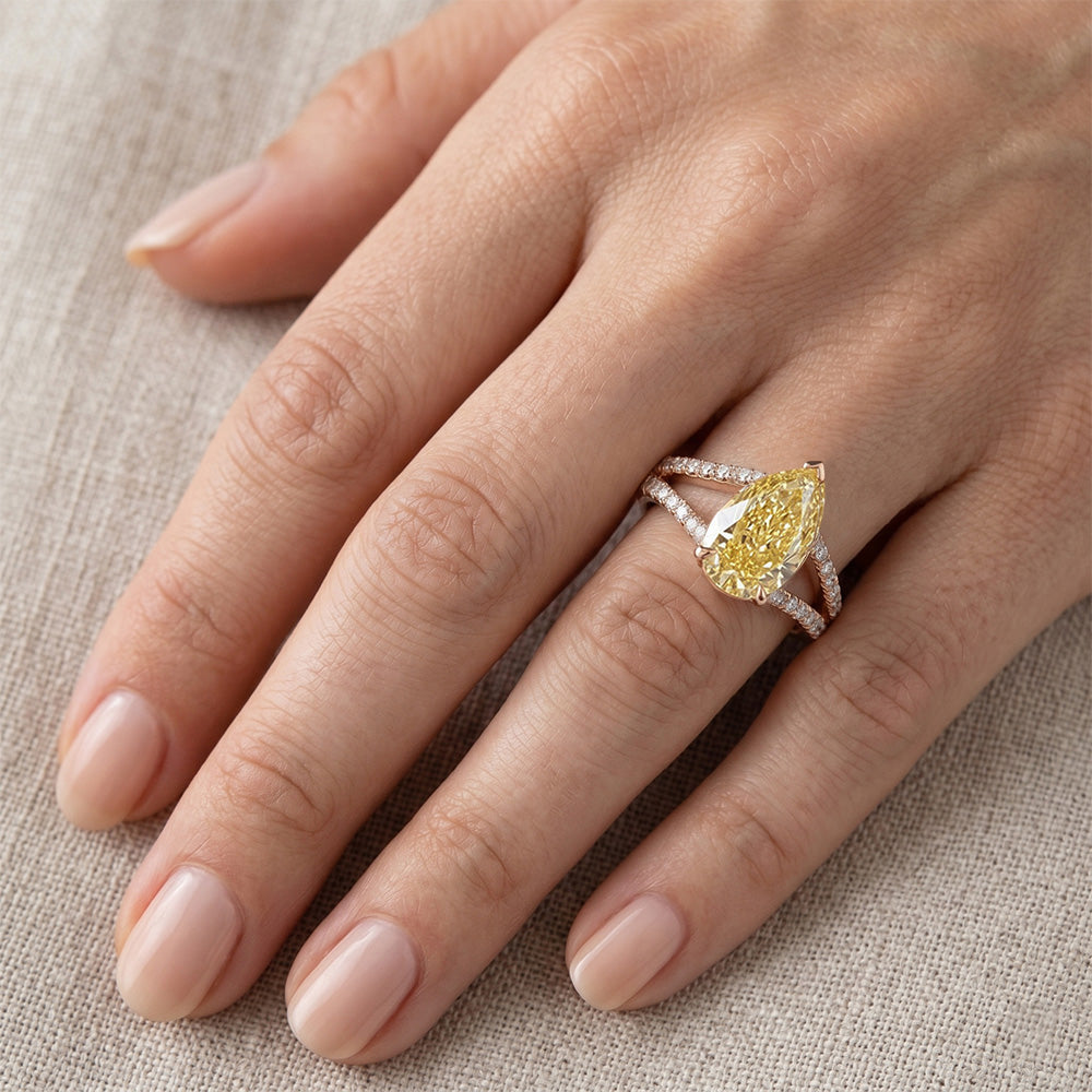 Oro Rosa 14K VVS Diamante Giallo Fancy Anello Solitario con