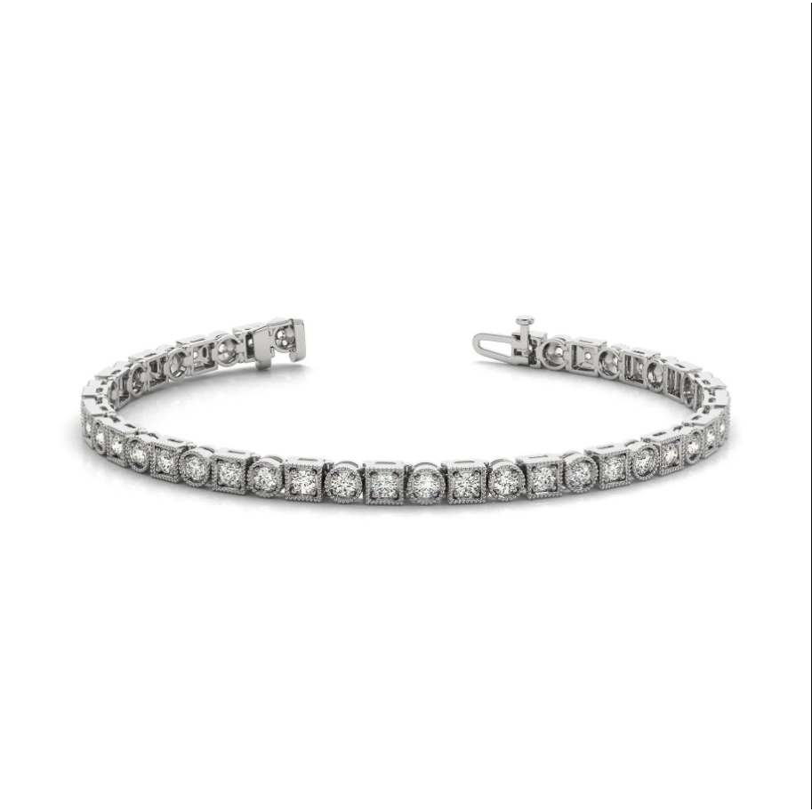 Oro Bianco 14K Genuino Diamanti Taglio Rotondo 6.60 Carati Lady Milgrain