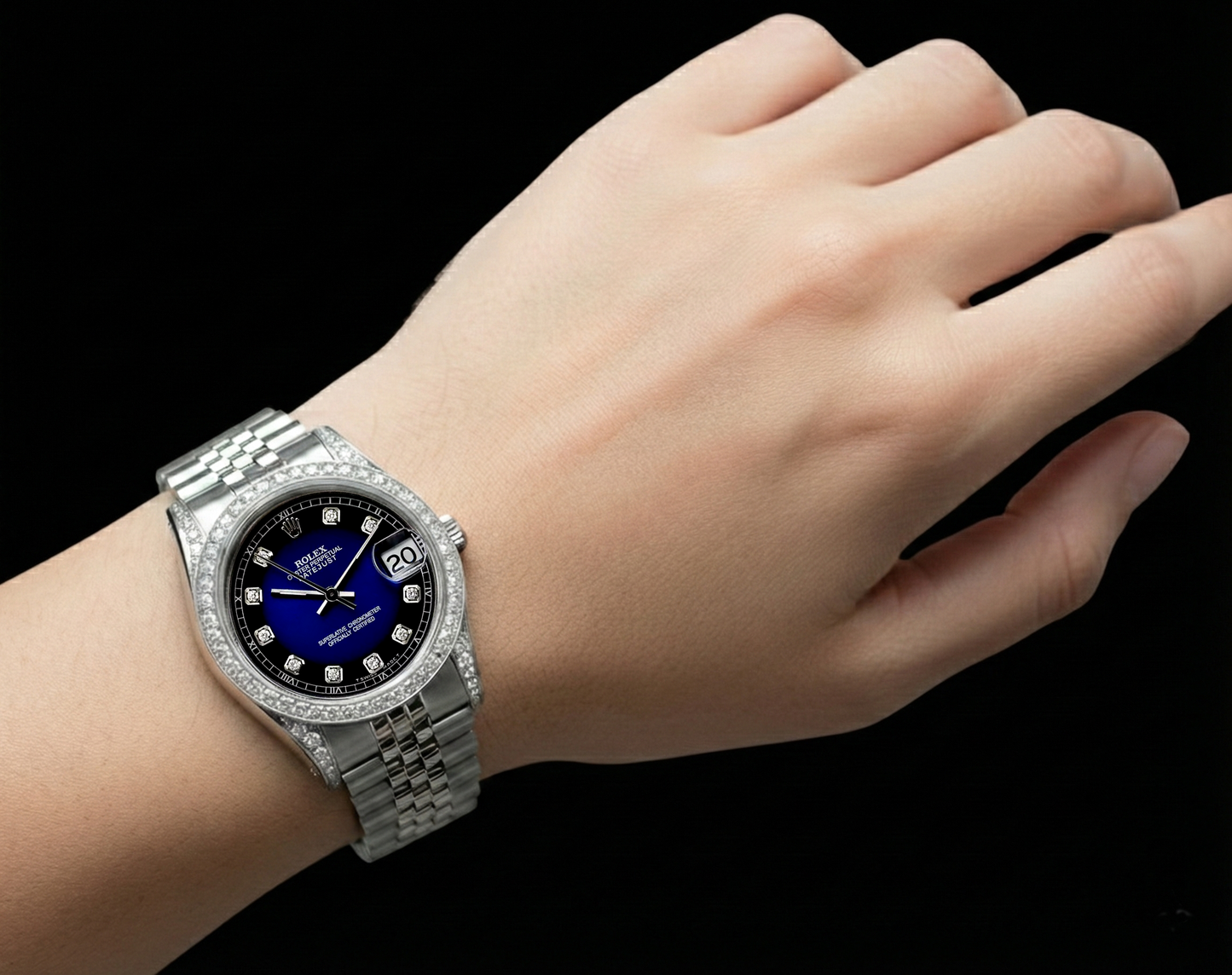 Orologio Datejust personalizzato quadrante blu con diamanti lunetta Rolex giubileo bracciale in acciaio inossidabile IMPOSTAZIONE RAPIDA