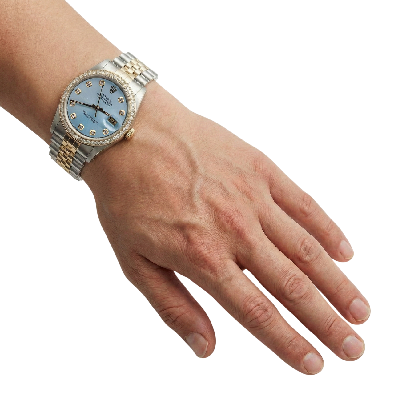 Orologio bicolore giubileo con lunetta e quadrante in diamanti Rolex Datejust impostazione rapida