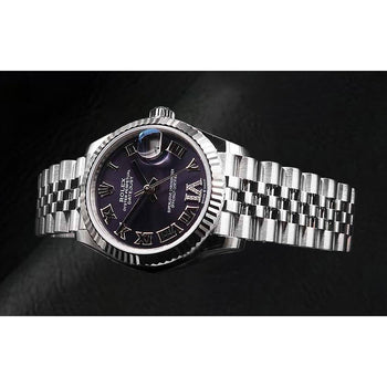 Orologio da donna Rolex Date-Just viola scuro con quadrante romano in acciaio inossidabile da 31 mm