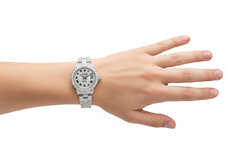 Orologio da donna Rolex Datejust Braccialetto pieno di diamanti 12 carati