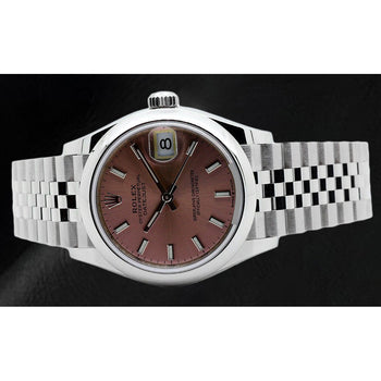 Orologio da donna in acciaio con quadrante luminoso color salmone da 31 mm, Rolex Date-just
